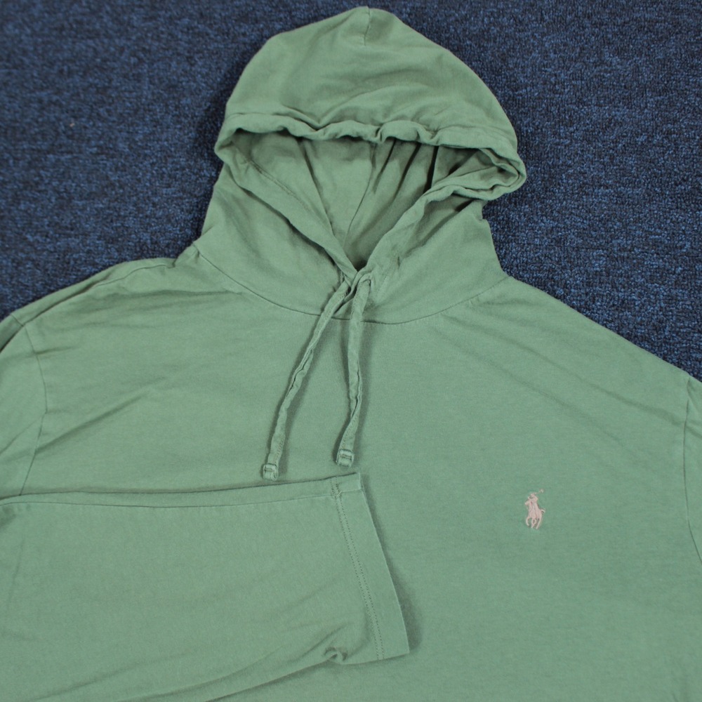 Polo Ralph Lauren Hooded T-Shirt Green XLT Cotton Long Sleeve Pony Logo 0373